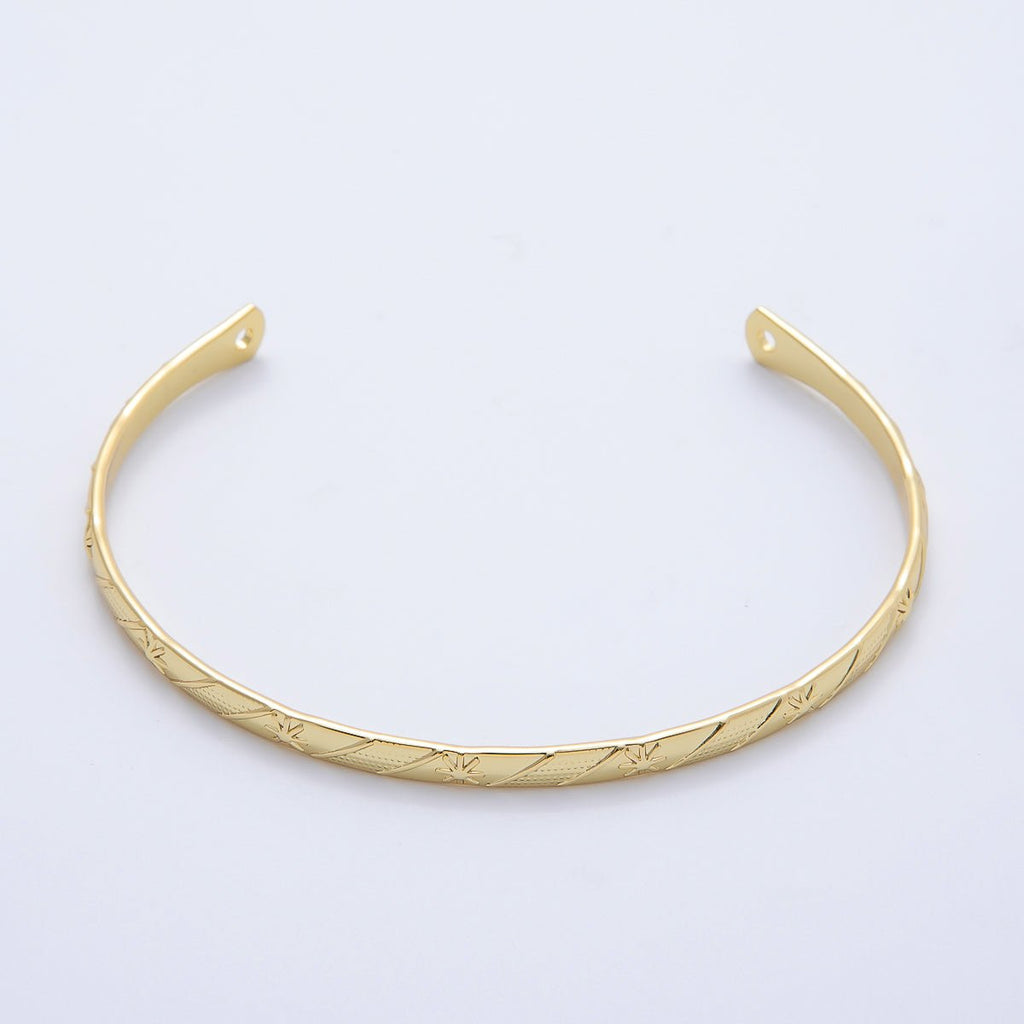 16K Gold Filled Lined Sun Ray Textured Half Cuff Bracelet Finding for Bangle Supplyt | WA-04453