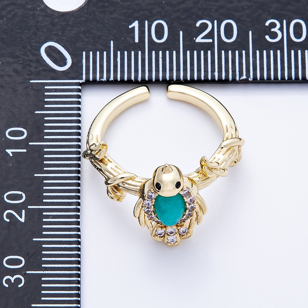 16K Gold Filled Teal, Green CZ Micro Paved CZ Bird Lead Nature Ring | Rings-00046 Rings-00047