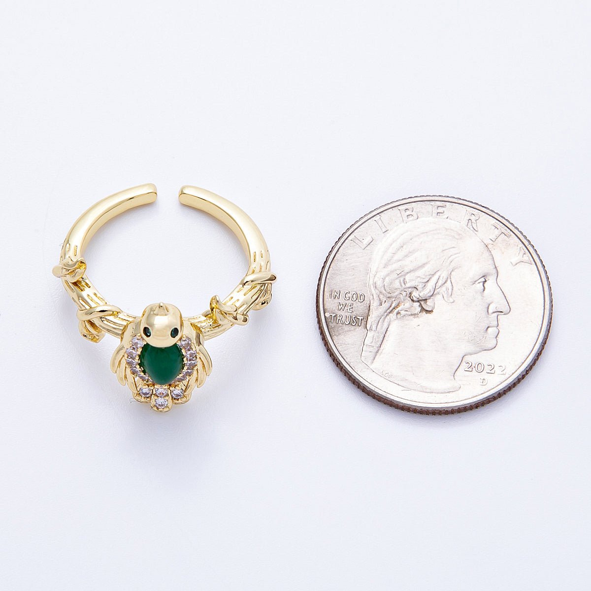 16K Gold Filled Teal, Green CZ Micro Paved CZ Bird Lead Nature Ring | Rings-00046 Rings-00047