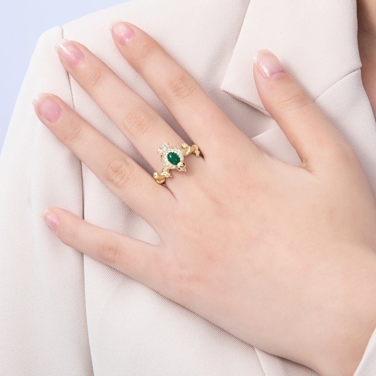 16K Gold Filled Teal, Green CZ Micro Paved CZ Bird Lead Nature Ring | Rings-00046 Rings-00047