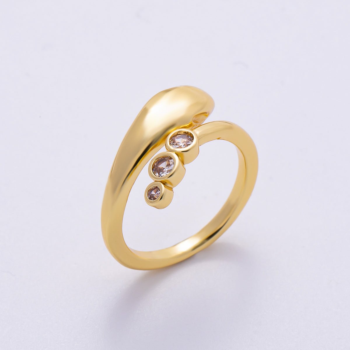 16K Gold Filled Triple CZ Dotted Round Dome Wrap Ring | Rings-00065