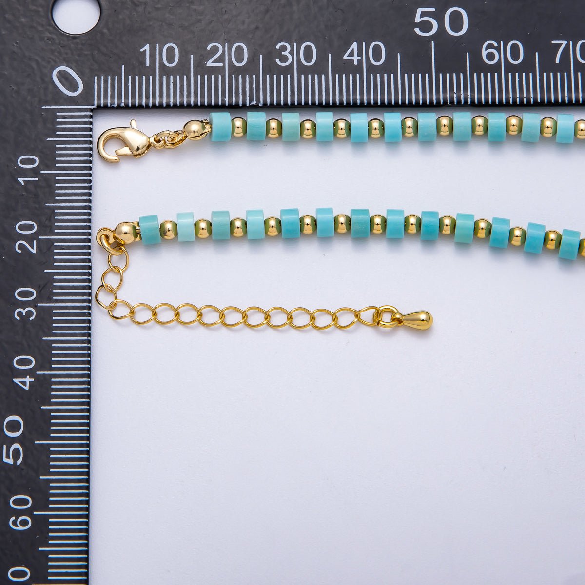 16K Gold Filled 4mm Turquoise Rondelle Tube Bead Gemstone Chain 16 Inch Choker Necklace w Extender | WA-04302