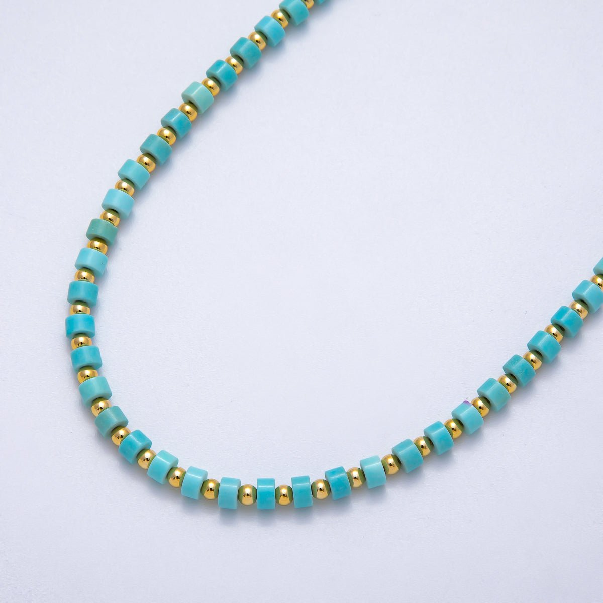16K Gold Filled 4mm Turquoise Rondelle Tube Bead Gemstone Chain 16 Inch Choker Necklace w Extender | WA-04302