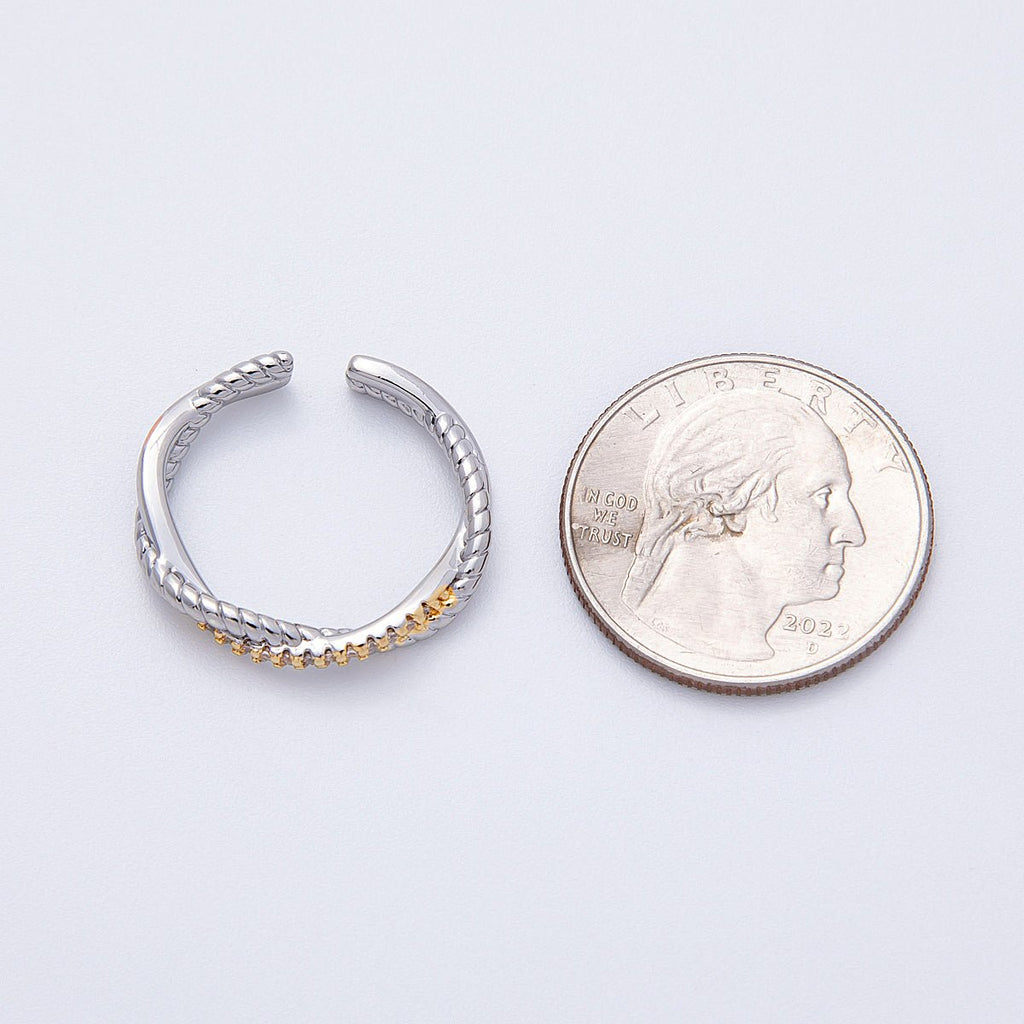 16K Gold Filled Twisted Micro Paved CZ Mixed Metal Ring in Gold & SIlver | Rings-00003 Rings-00004