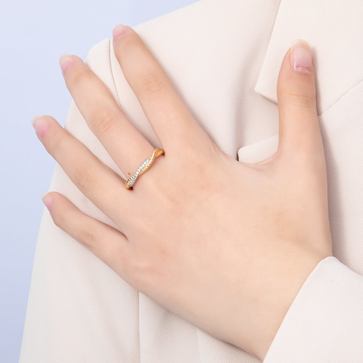 16K Gold Filled Twisted Micro Paved CZ Mixed Metal Ring in Gold & SIlver | Rings-00003 Rings-00004