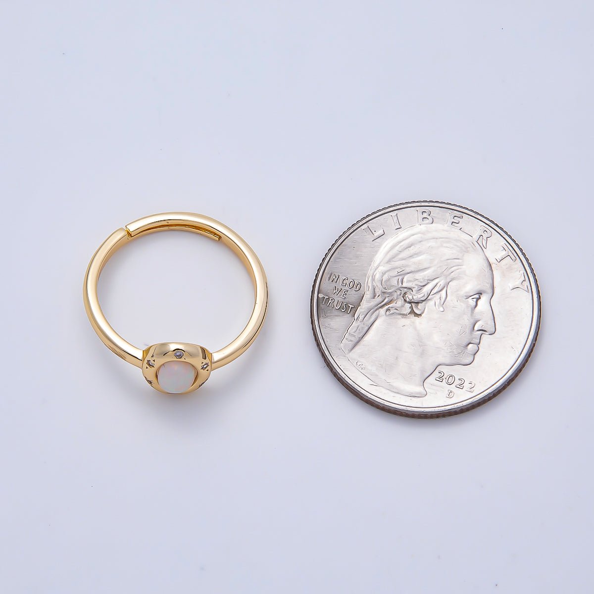 16K Gold Filled White Opal CZ Dotted Oval Bezel Solitaire Ring | Rings-00142