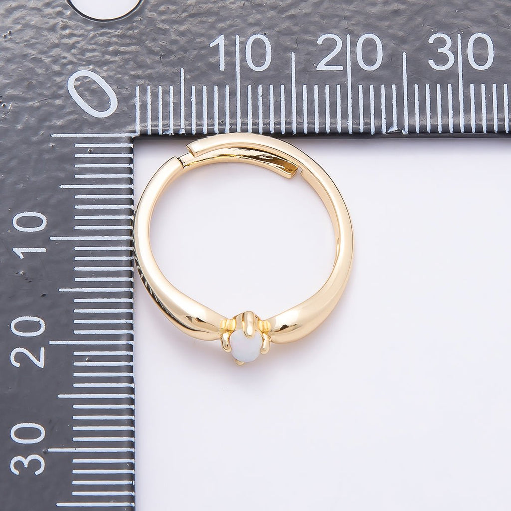 16K Gold Filled White Opal CZ Navette Solitaire Adjustable Ring | Rings-00138