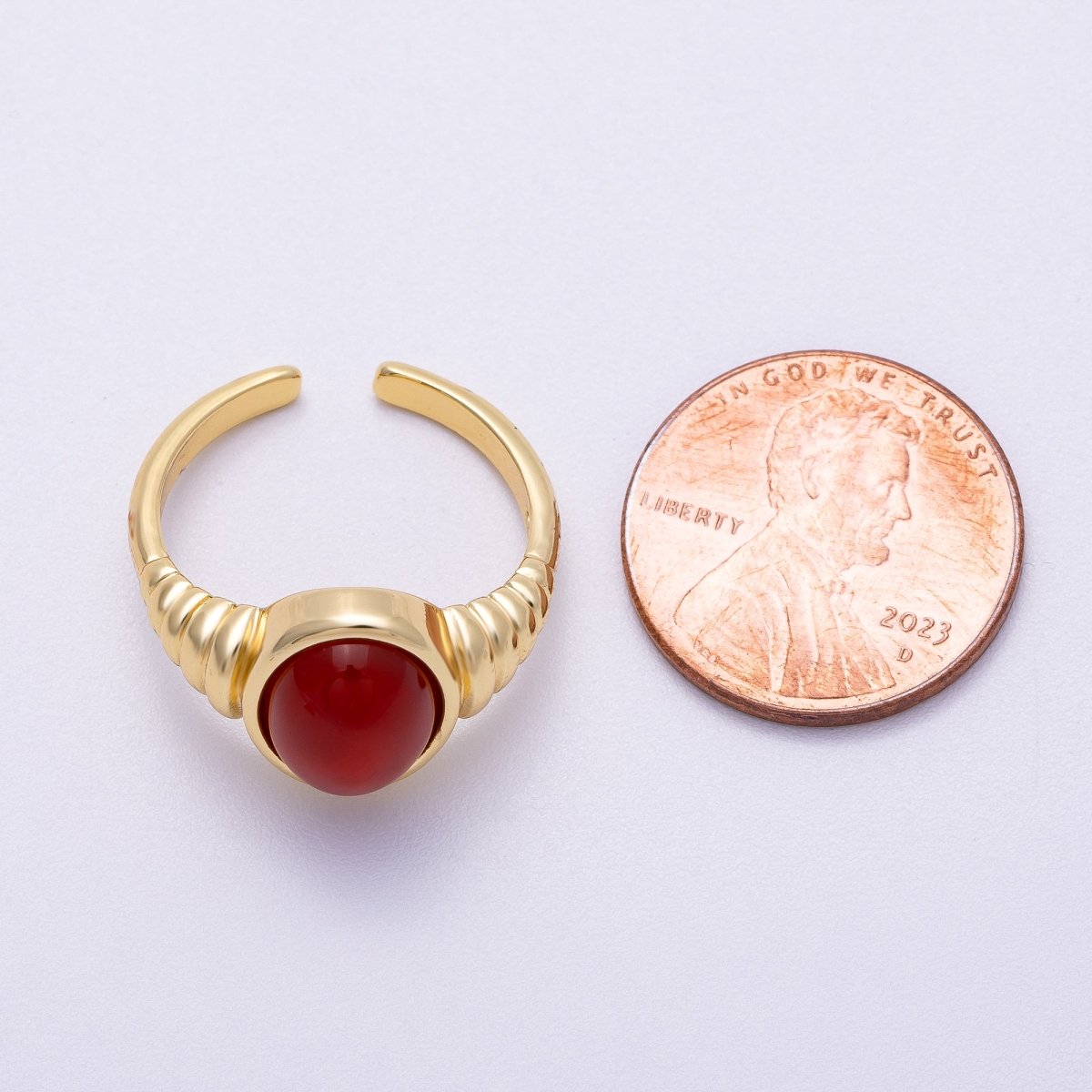 16K Gold Filled White Quartz, Kyanite, Carnelian Cabochon Gemstone Croissant Ring | RINGS-00080 - RINGS-00082