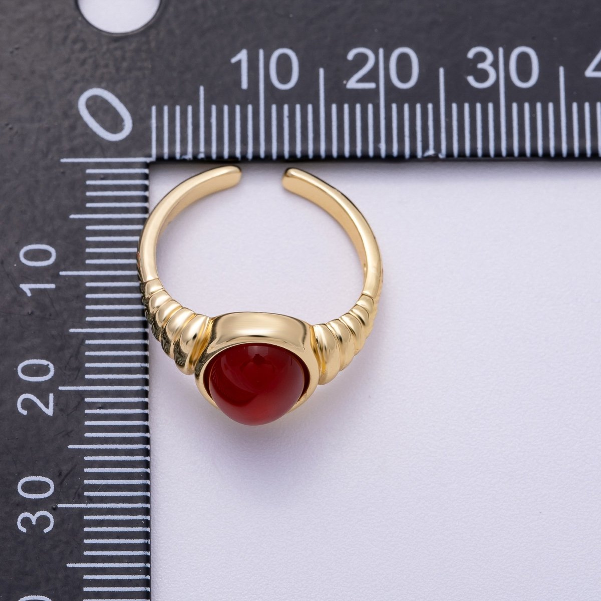 16K Gold Filled White Quartz, Kyanite, Carnelian Cabochon Gemstone Croissant Ring | RINGS-00080 - RINGS-00082