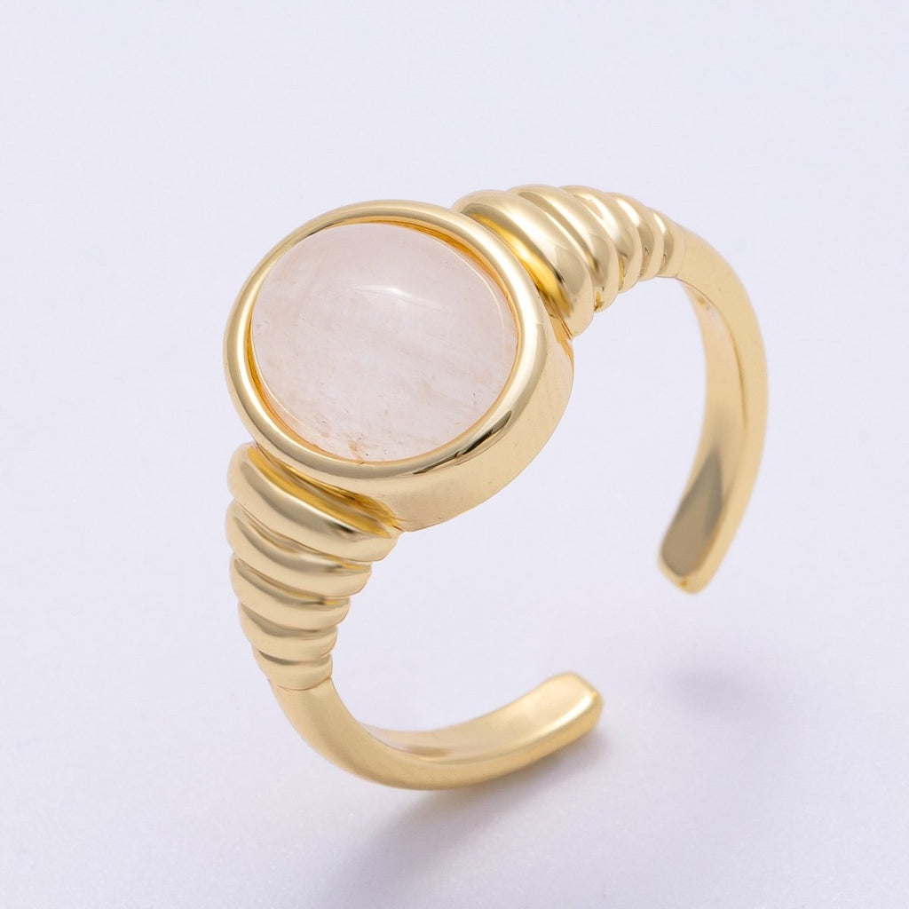16K Gold Filled White Quartz, Kyanite, Carnelian Cabochon Gemstone Croissant Ring | RINGS-00080 - RINGS-00082