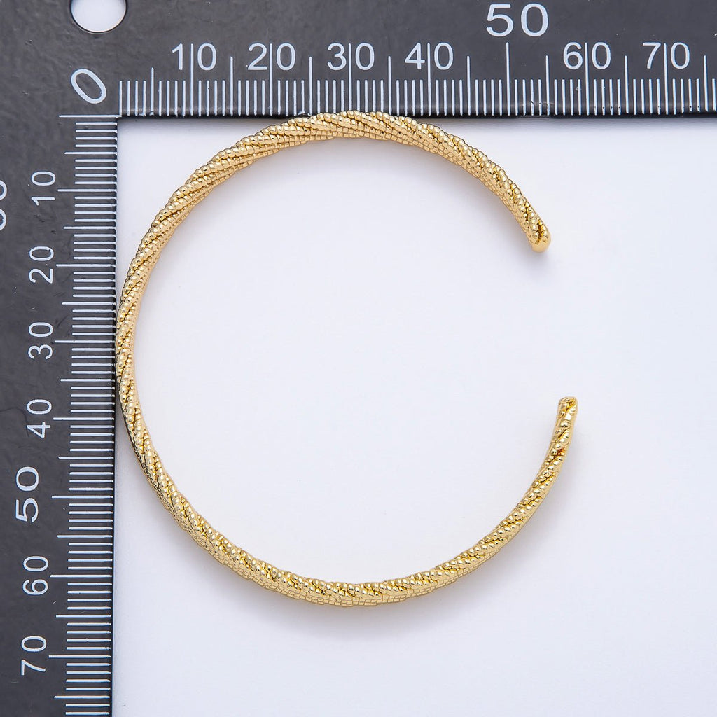 16K Gold Filled Wide Round Twisted Rope Cuff Bracelet | WA-04374