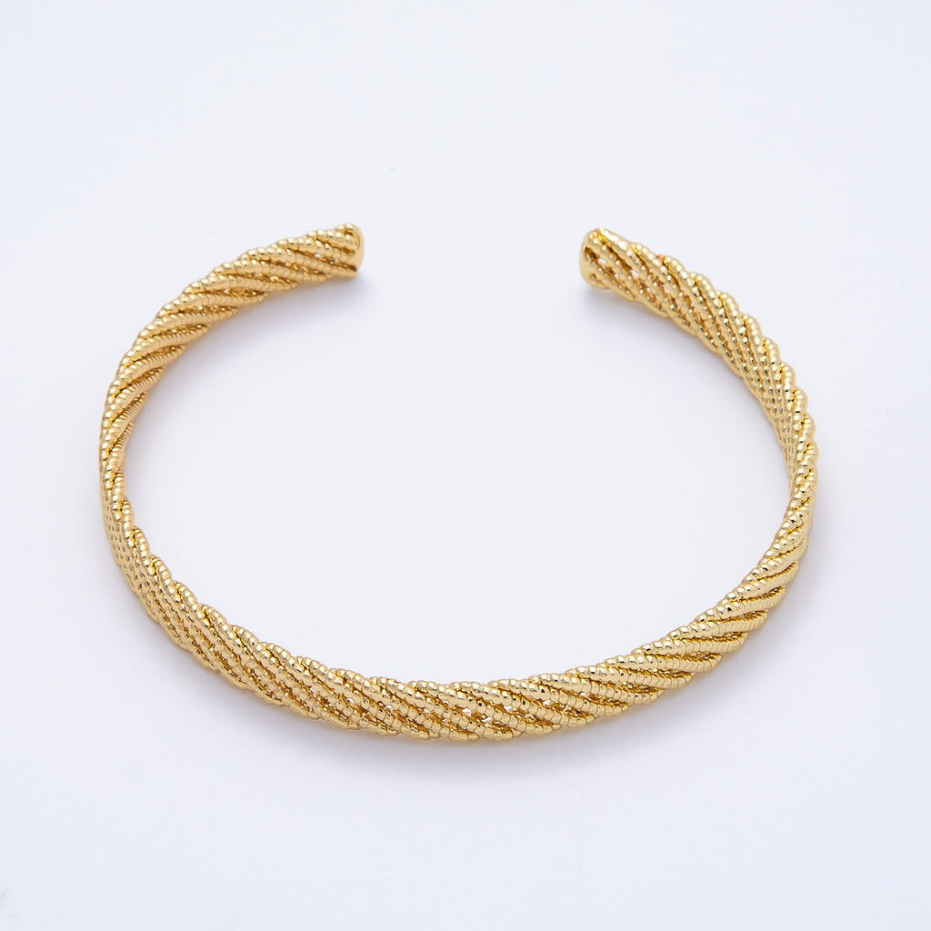 16K Gold Filled Wide Round Twisted Rope Cuff Bracelet | WA-04374