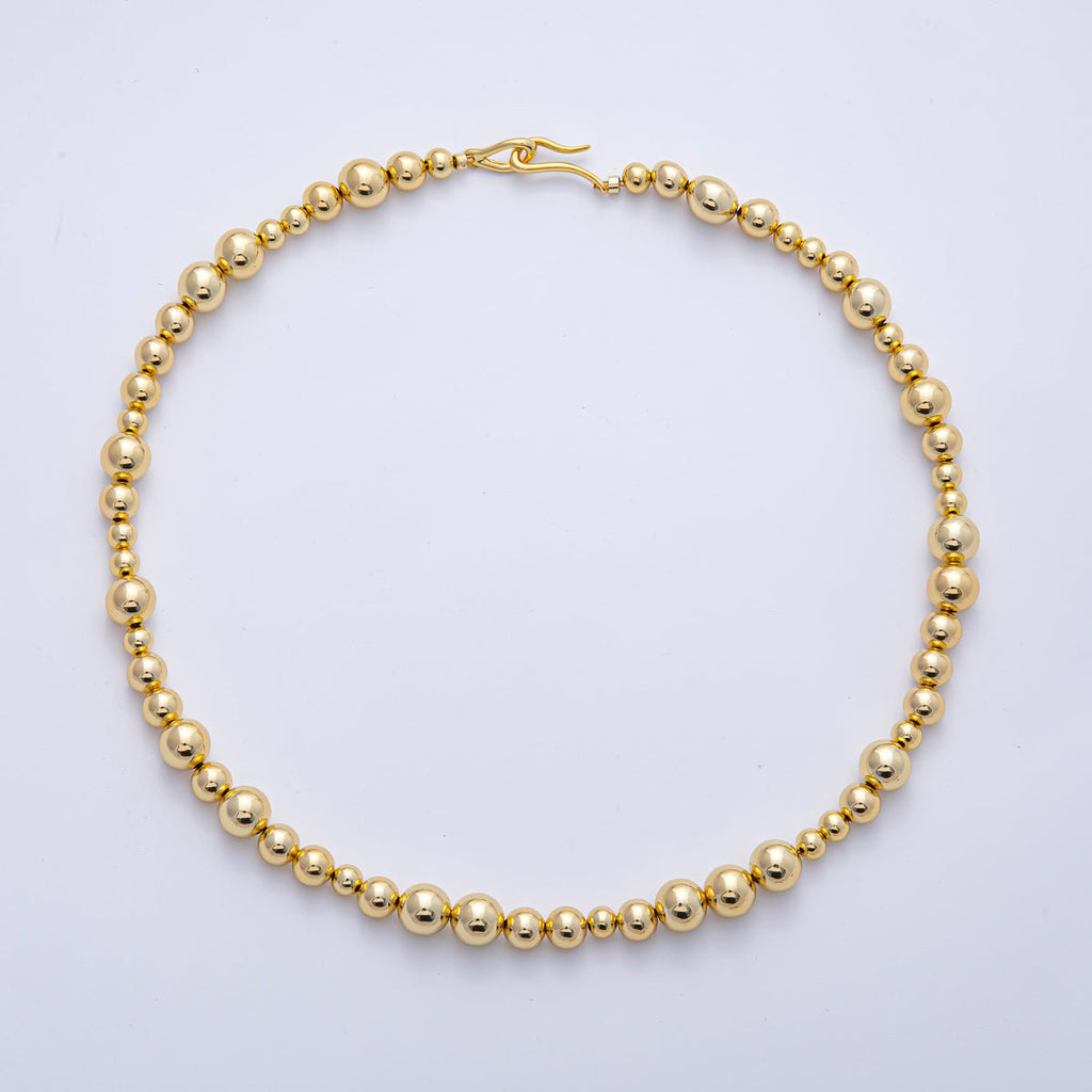 18K Gold Filled 10mm, 8mm, 6mm Gradient Bead Ball Chain 16, 18, 20 Inch Necklace | WA-3837 ~ WA-3839