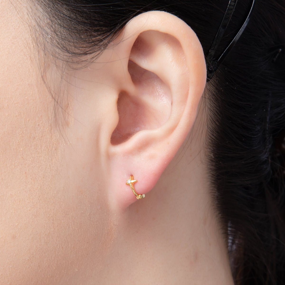 18K Gold Filled 10mm Clear CZ Celestial North Star Cartilage Huggie Earrings | Q167