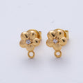 18K Gold Filled 10mm Clear CZ Chubby Daisy Flower Drop Stud Earrings Findings | Findings-00031