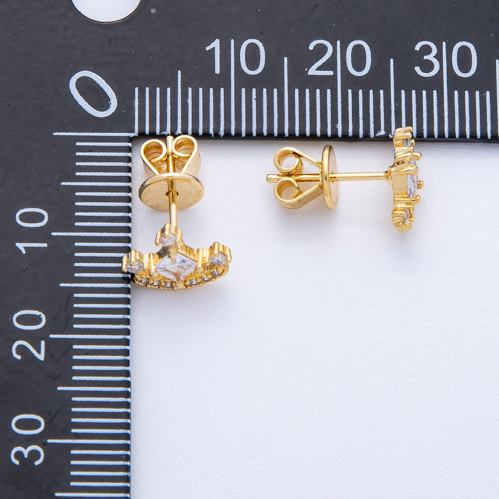 18K Gold Filled 10mm Clear CZ Micro Paved Curved Cluster Geometric Stud Earrings | Earrings-00131