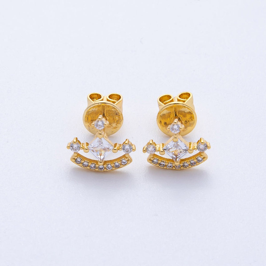 18K Gold Filled 10mm Clear CZ Micro Paved Curved Cluster Geometric Stud Earrings | Earrings-00131