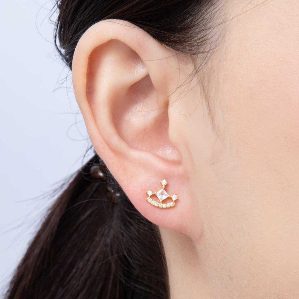 18K Gold Filled 10mm Clear CZ Micro Paved Curved Cluster Geometric Stud Earrings | Earrings-00131