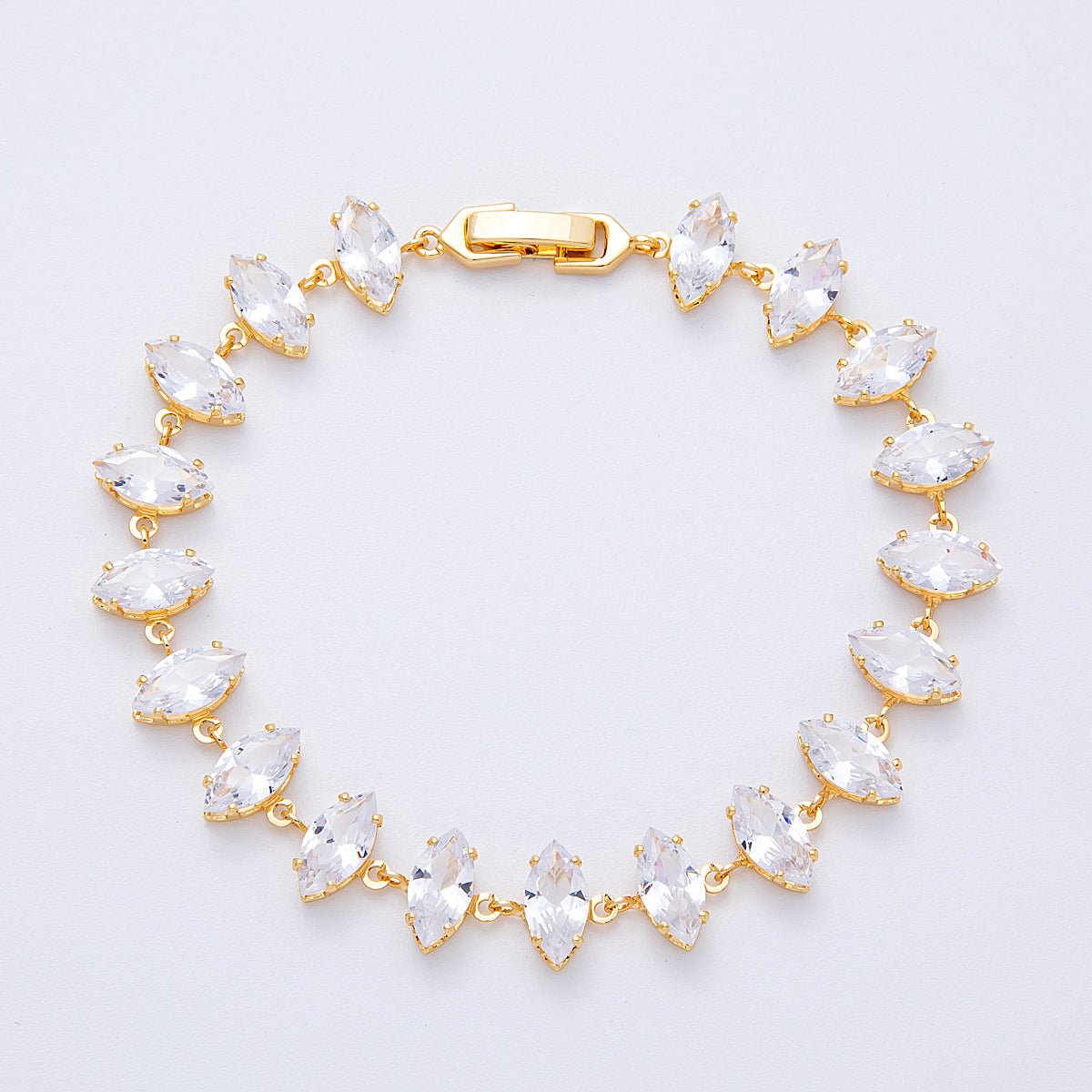 18K Gold Filled 10mm Clear Marquise CZ Tennis Chain 8 Inch Bracelet | WA-04193