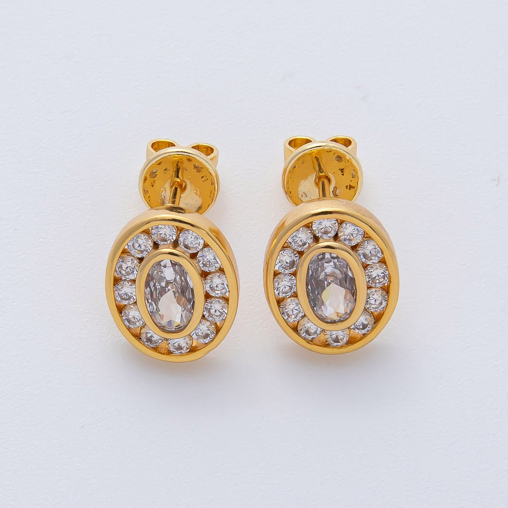18K Gold Filled 10mm Clear Micro Paved CZ Bezel Oval Stud Earrings | AD1621