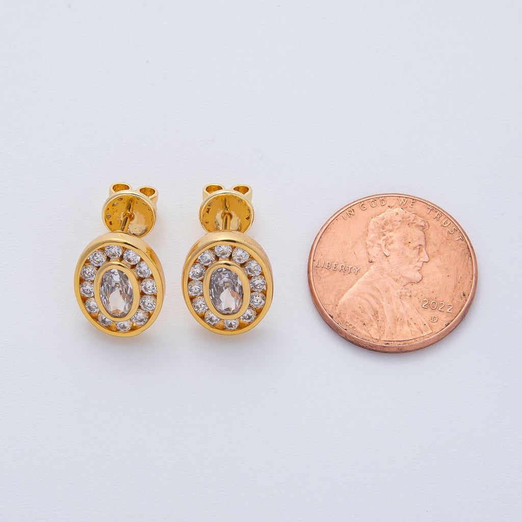 18K Gold Filled 10mm Clear Micro Paved CZ Bezel Oval Stud Earrings | AD1621