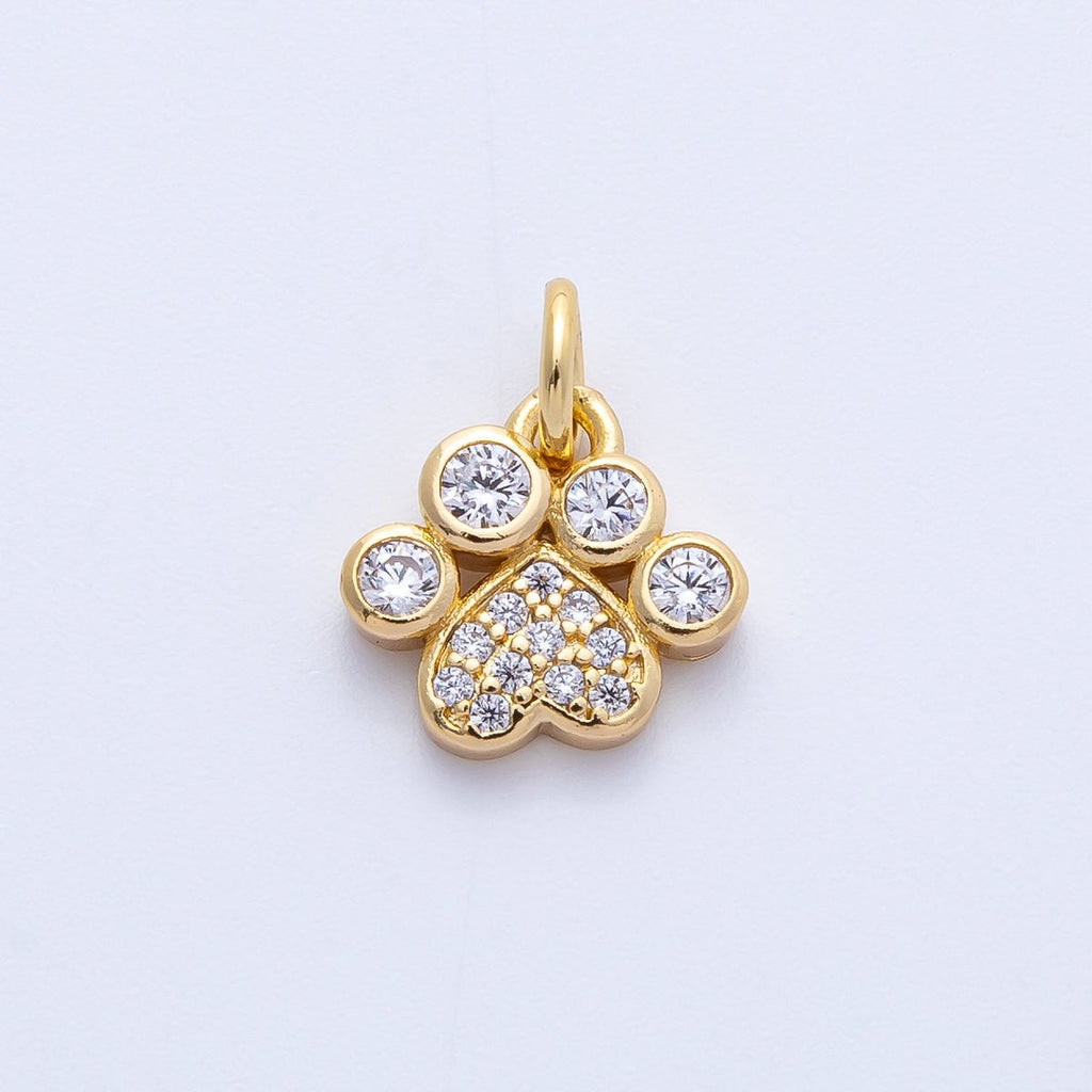 18K Gold Filled 10mm Micro Paved CZ Animal Paw Print Charm | Charms-00414