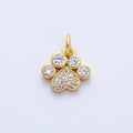 18K Gold Filled 10mm Micro Paved CZ Animal Paw Print Charm | Charms-00414