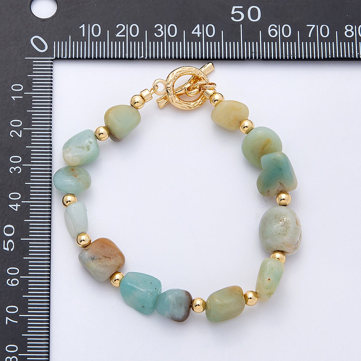 18K Gold Filled 10mm Onyx, Carnelian, Amazonite Pebble Gemstone Bead 7.5 Inch Toggle Bracelet | WA-4105