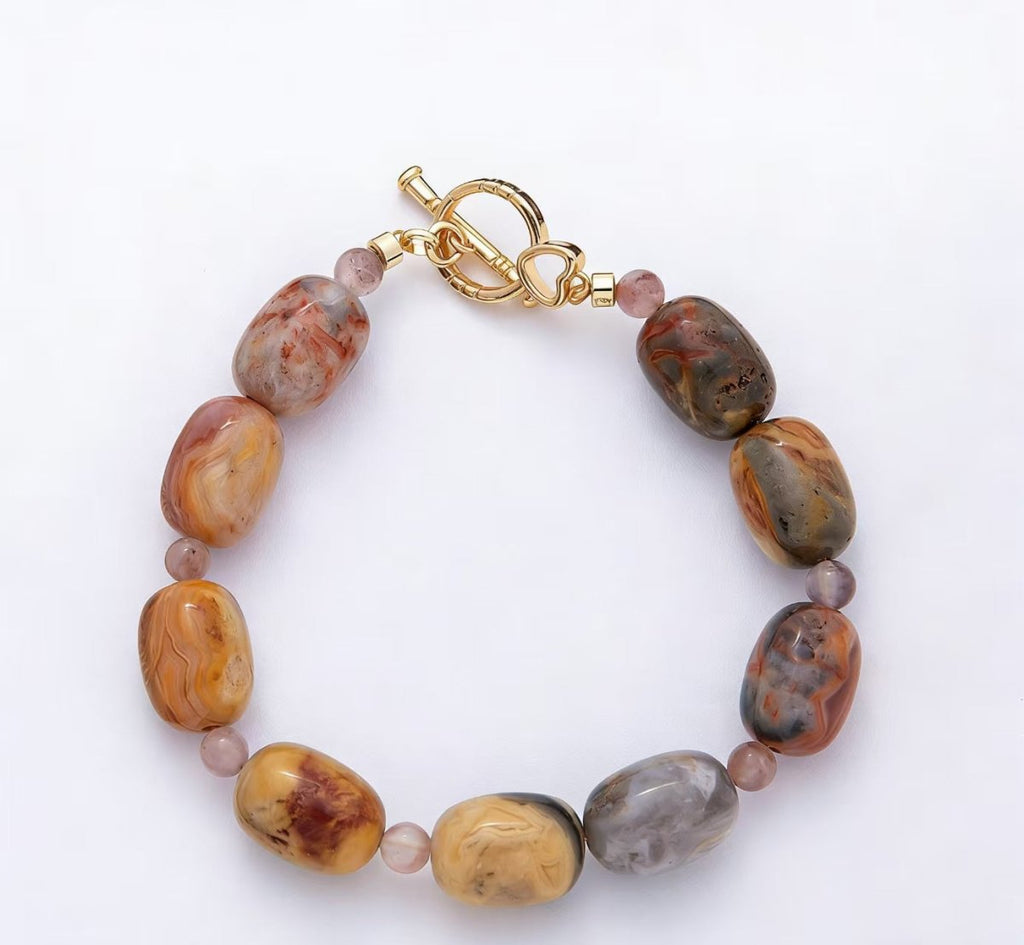 18K Gold Filled 10mm Sunstone, Onyx Tube Gemstone 7.5 Inch Toggle Bracelet | WA-4103 WA-4104