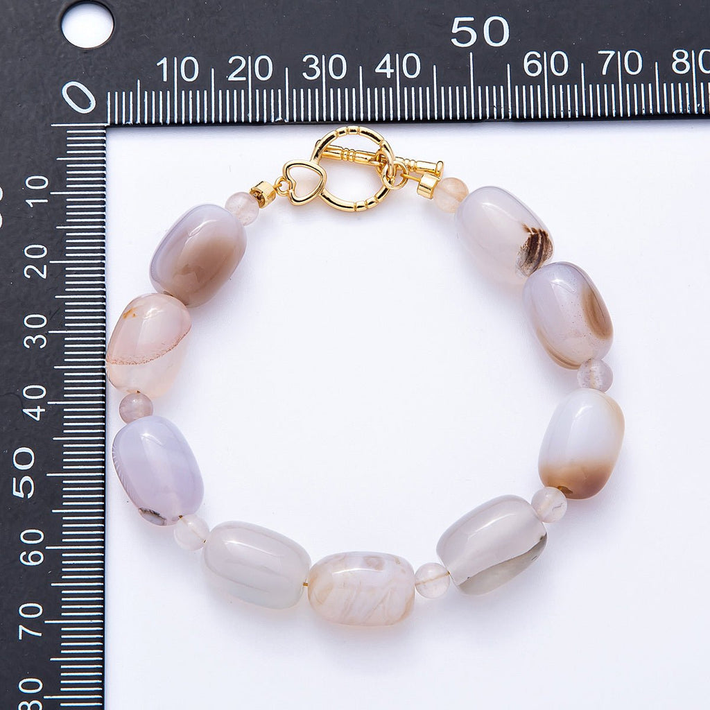 18K Gold Filled 10mm Sunstone, Onyx Tube Gemstone 7.5 Inch Toggle Bracelet | WA-4103 WA-4104