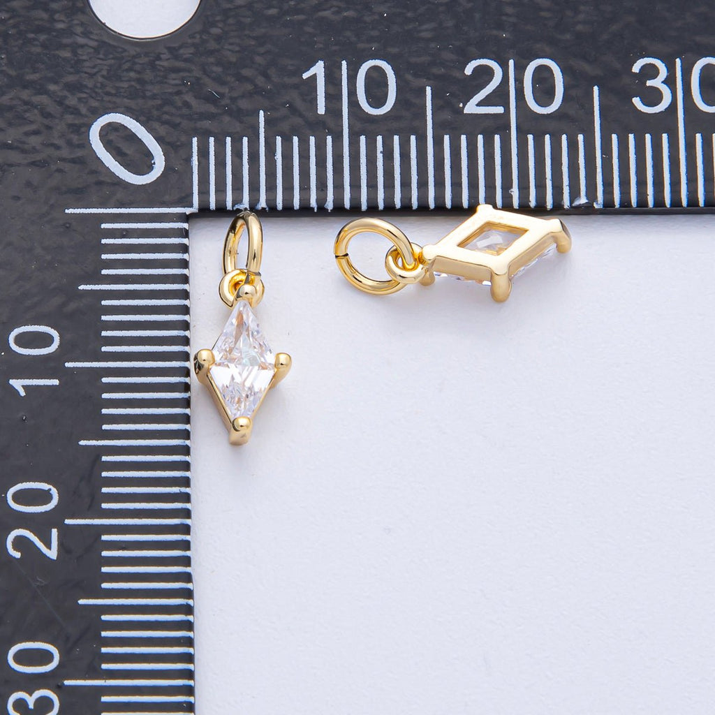 18K Gold Filled 11.5mm Clear CZ Rhombus Mini Charm | AK042