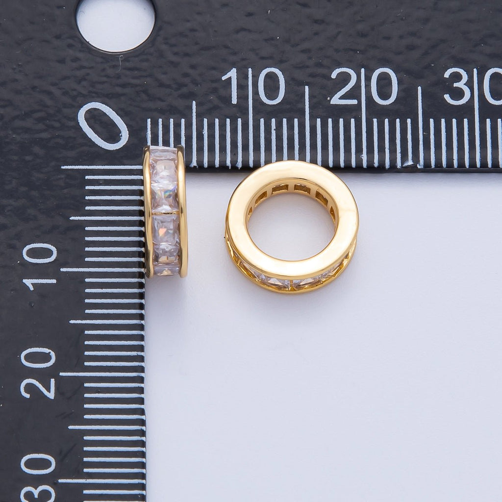 18K Gold Filled 11.7mm Clear CZ Baguette Rondelle Bead | B697