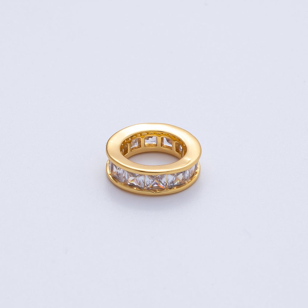 18K Gold Filled 11.7mm Clear CZ Baguette Rondelle Bead | B697