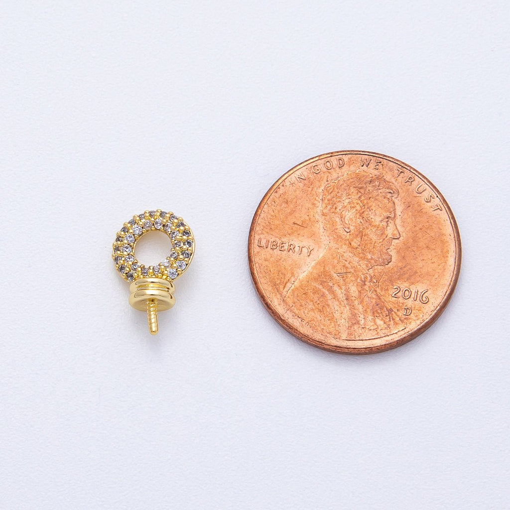 18K Gold Filled 11.8mm Drill Micro Paved CZ Open Round Bail Finding | Z1656