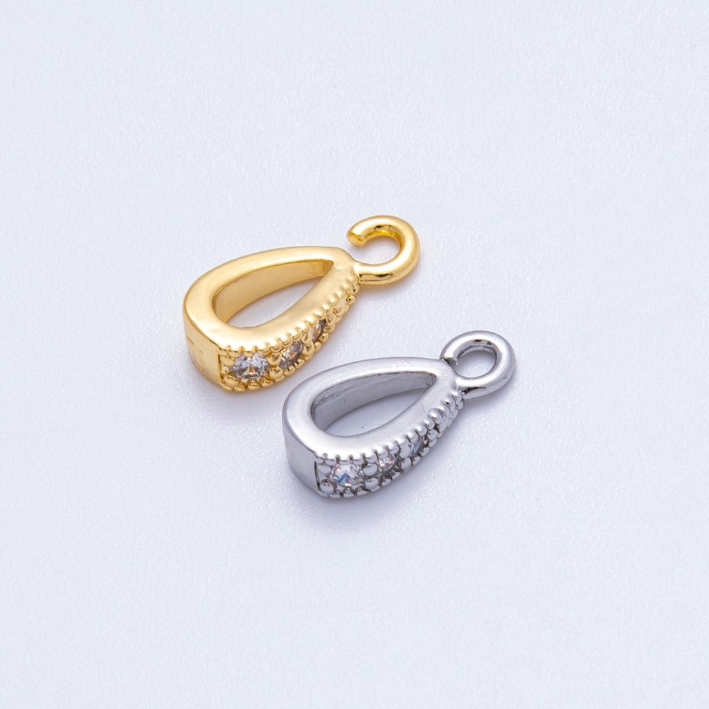 18K Gold Filled 11mm Micro Paved CZ Open Loop Bail Pendant Findings in Gold & Silver | Findings-00129 Findings-00130