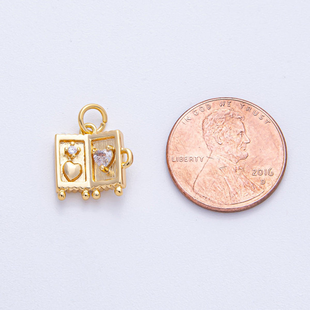 18K Gold Filled 12.5mm Clear CZ Heart Suitcase Luggage Travel Charm | AK019