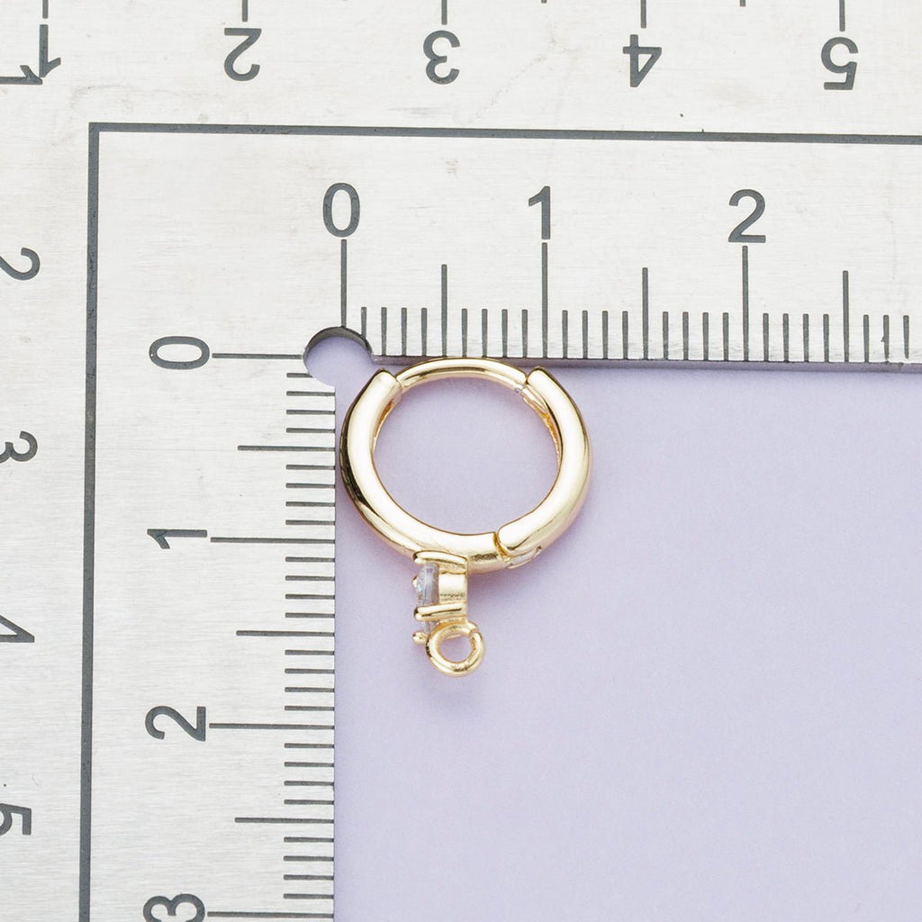 18K Gold Filled 12.5mm Clear CZ Open Loop Drop Huggie Earrings | Findings-00083