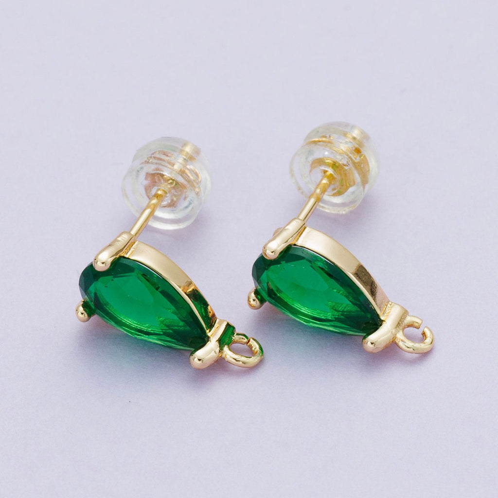 18K Gold Filled 12.5mm Green Teardrop CZ Open Loop Drop Stud Earring | Findings-00096