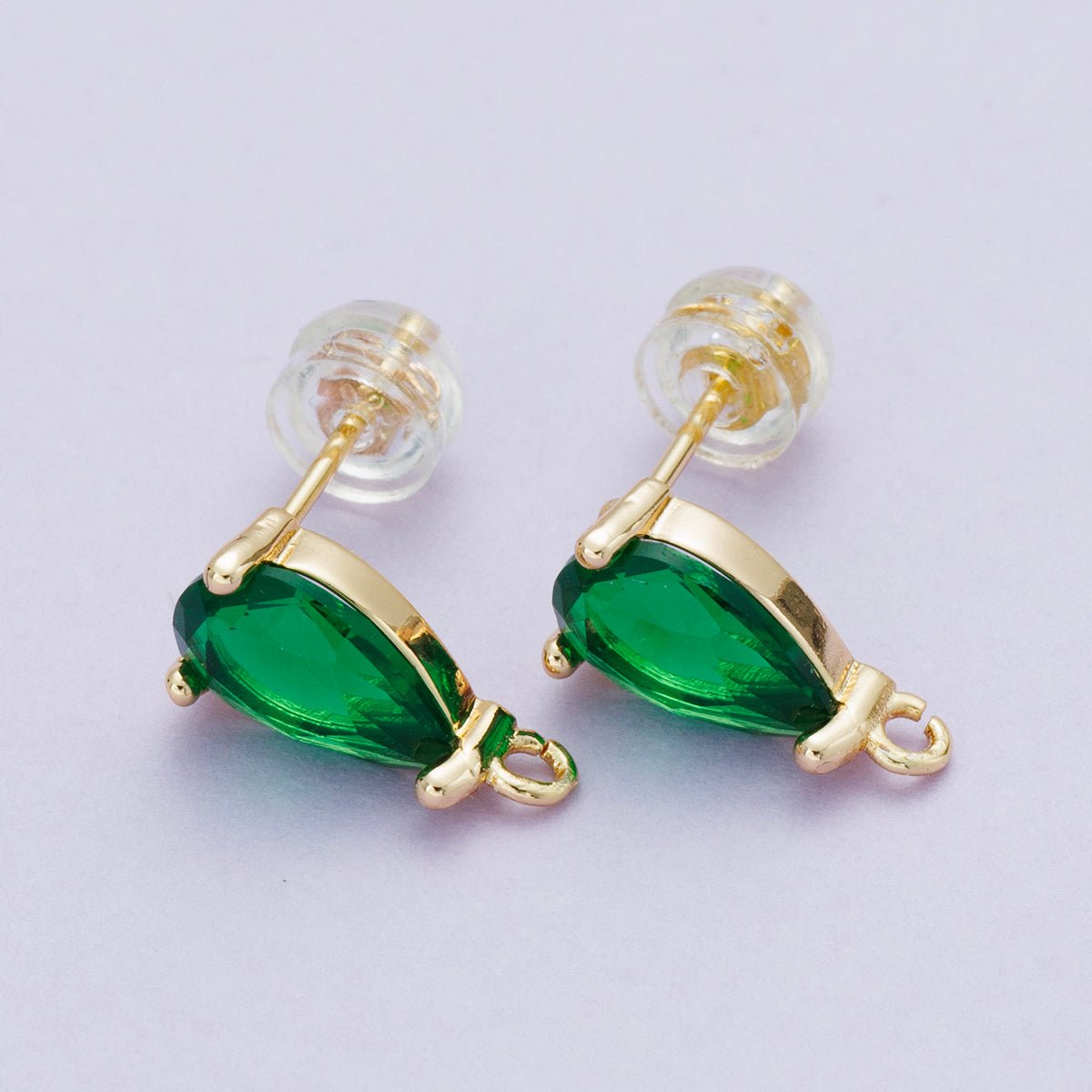18K Gold Filled 12.5mm Green Teardrop CZ Open Loop Drop Stud Earring | Findings-00096