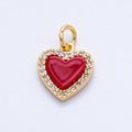 18K Gold Filled 12.5mm Red Enamel Micro Paved CZ Heart Charm | Charms-00420