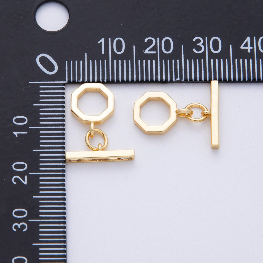 18K Gold Filled 12mm Baguette CZ Hexagon Toggle Clasps Closure in Gold & Silver | FINDINGS-00001-00002