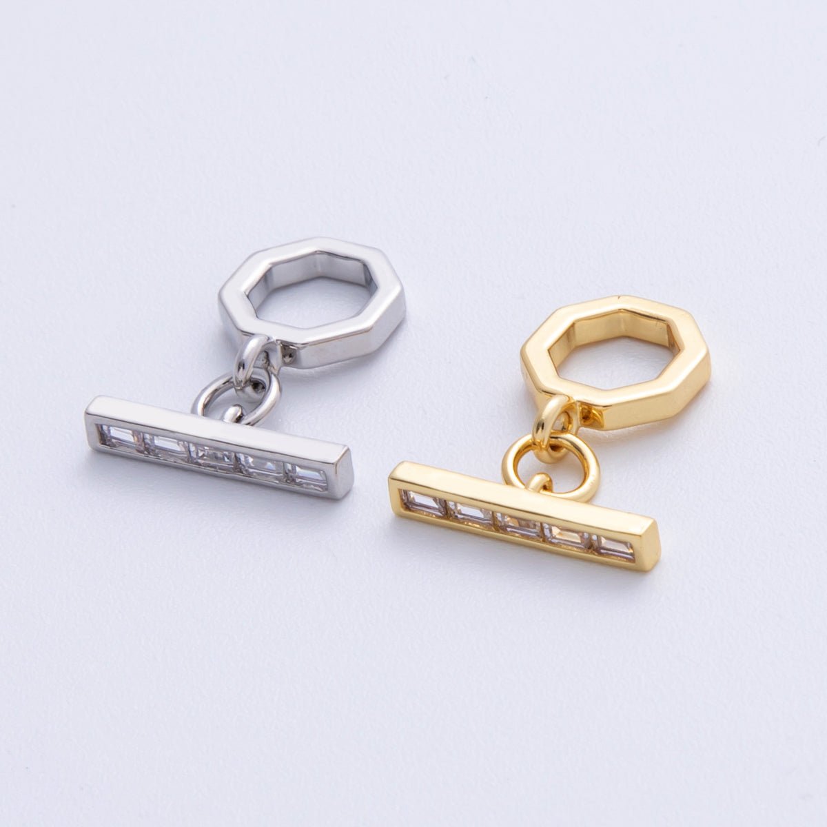 18K Gold Filled 12mm Baguette CZ Hexagon Toggle Clasps Closure in Gold & Silver | FINDINGS-00001-00002