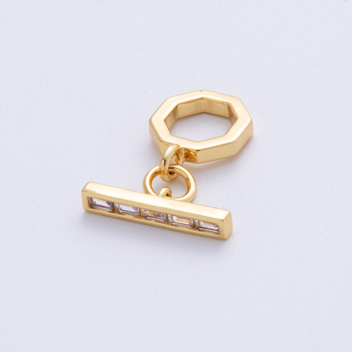 18K Gold Filled 12mm Baguette CZ Hexagon Toggle Clasps Closure in Gold & Silver | FINDINGS-00001-00002