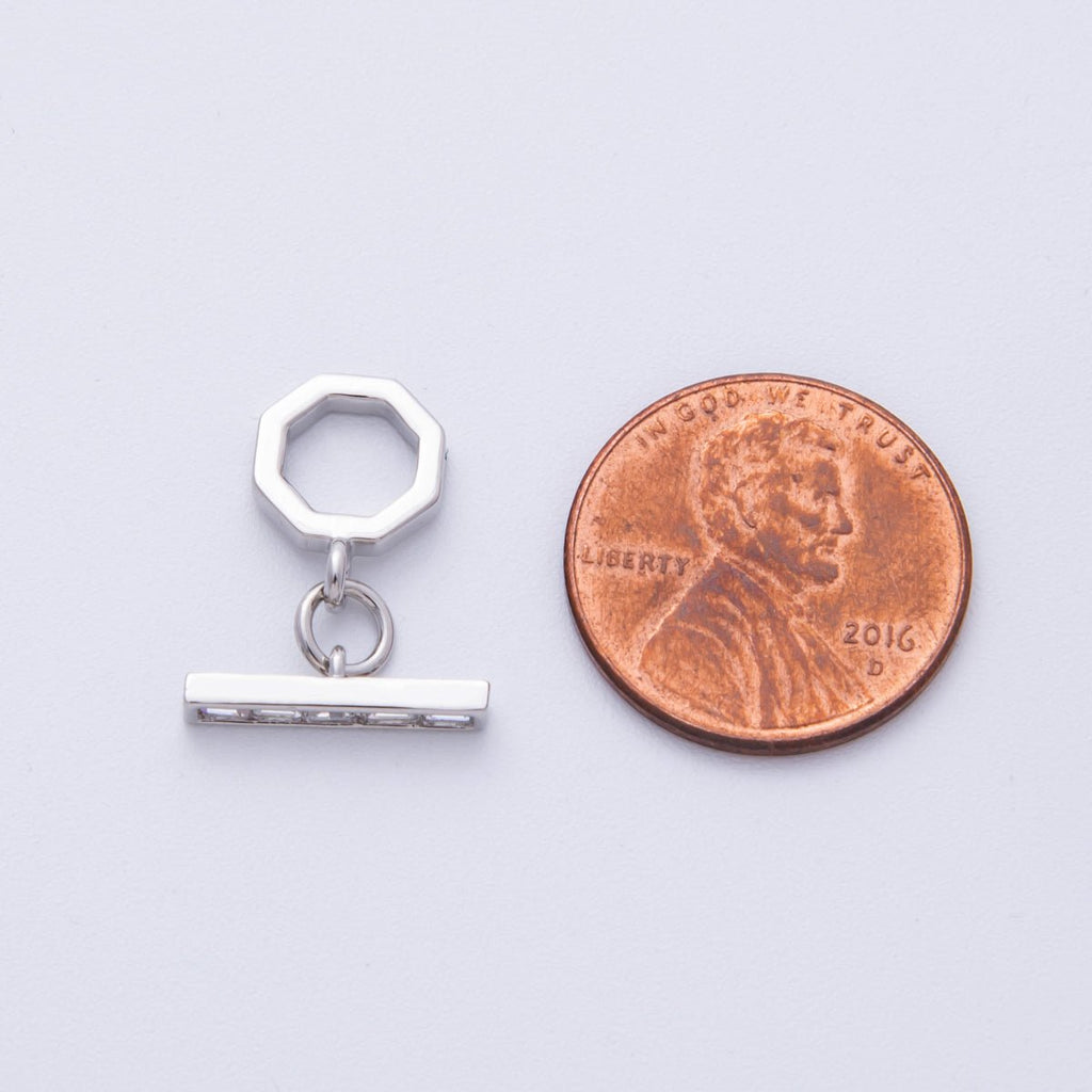 18K Gold Filled 12mm Baguette CZ Hexagon Toggle Clasps Closure in Gold & Silver | FINDINGS-00001-00002