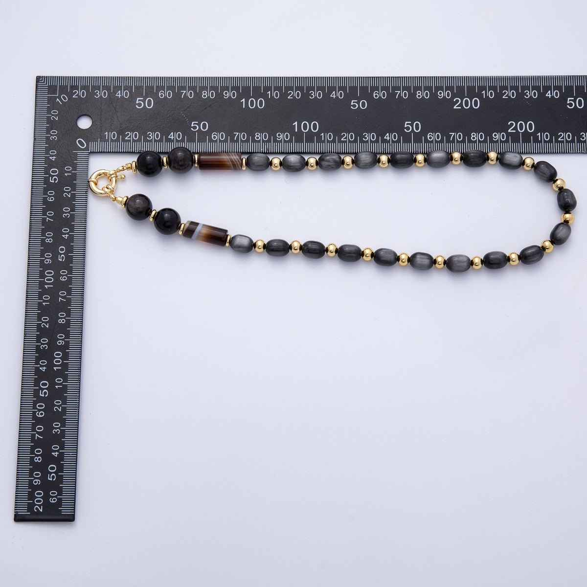 18K Gold Filled 12mm Black Onyx Nero Marquina Pebble Round Bead 18.5 Inch Necklace w. Sailor Clasps | WA-04135