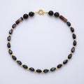 18K Gold Filled 12mm Black Onyx Nero Marquina Pebble Round Bead 18.5 Inch Necklace w. Sailor Clasps | WA-04135