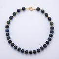 18K Gold Filled 12mm Blue Lapis Lazuli Tube Round Bead 18.7 Inch w. Sailor Clasps | WA-4129