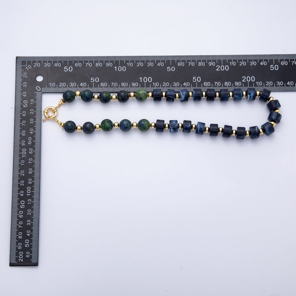 18K Gold Filled 12mm Blue Lapis Lazuli Tube Round Bead 18.7 Inch w. Sailor Clasps | WA-4129