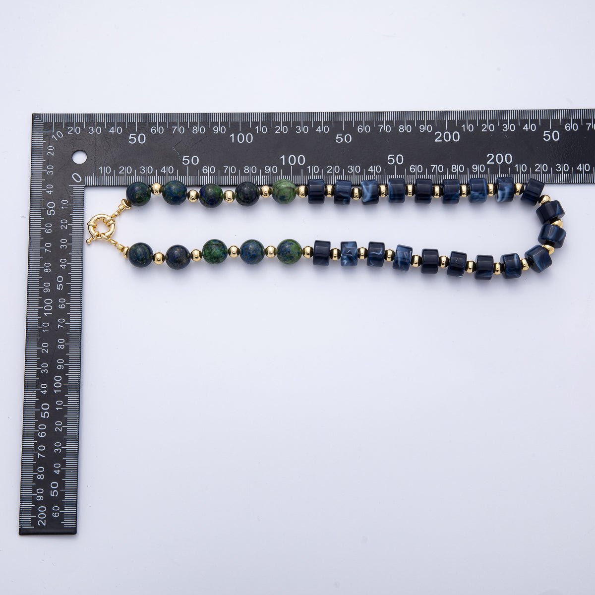 18K Gold Filled 12mm Blue Lapis Lazuli Tube Round Bead 18.7 Inch w. Sailor Clasps | WA-4129