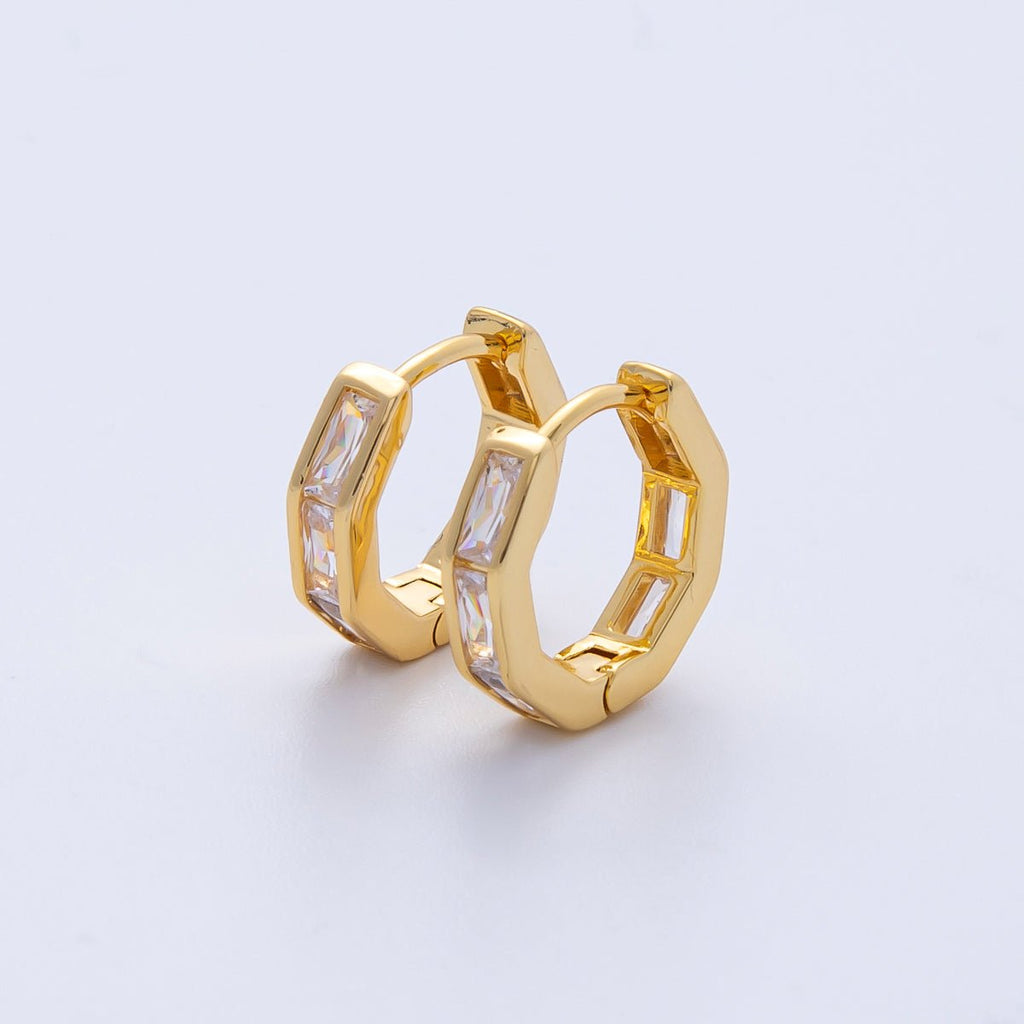 18K Gold Filled 12mm Clear CZ Baguette Huggie Earrings | Earrings-00056